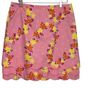 Vtg Lilly Pulitzer Skirt Size 8 Floral Scallop Hem Layered Preppy Summer Casual